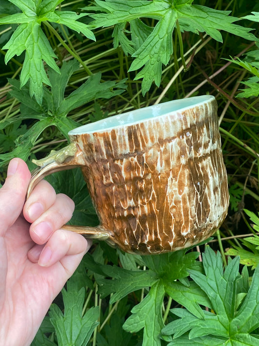 Raw Bark Carved Mug